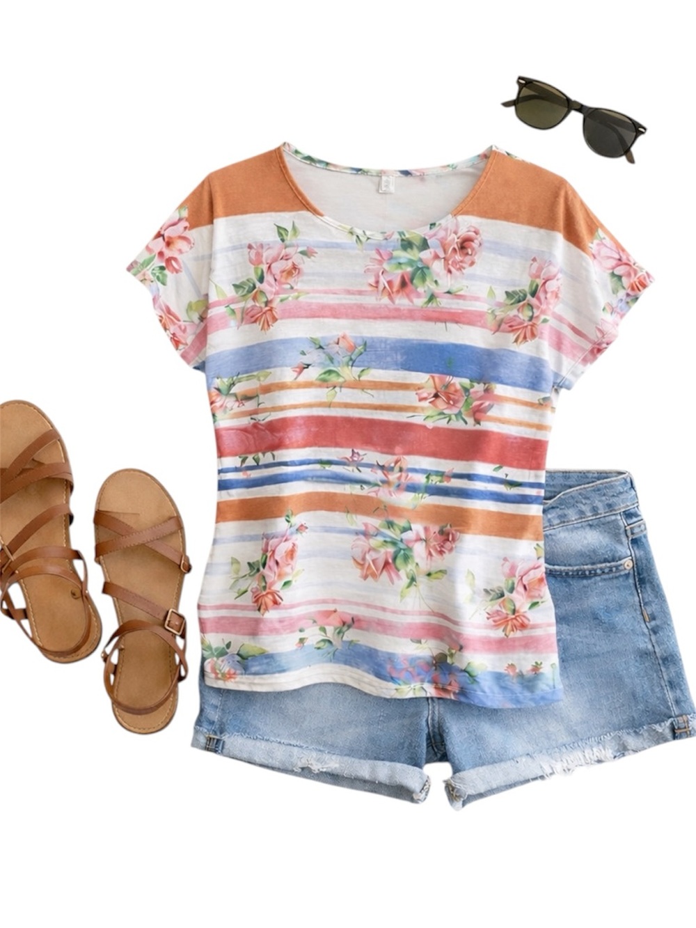 NorthStyle Floral Stripe Short Sleeve Top